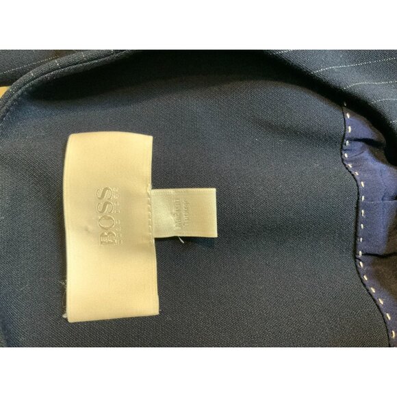 Hugo Boss Jadela1 Navy Blue & Thin Gray Pinstripe Button-Up Jacket, Size 12 - Picture 9 of 11